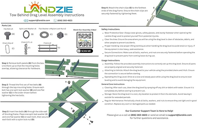 LANDZIE - The Original 8FT Drag Harrow Driveway Grader, 64 LB Heavy Duty Tow Behind Lawn and Landscape Rake, Gravel Driveway Drag, Power Rake , Lawn Leveler