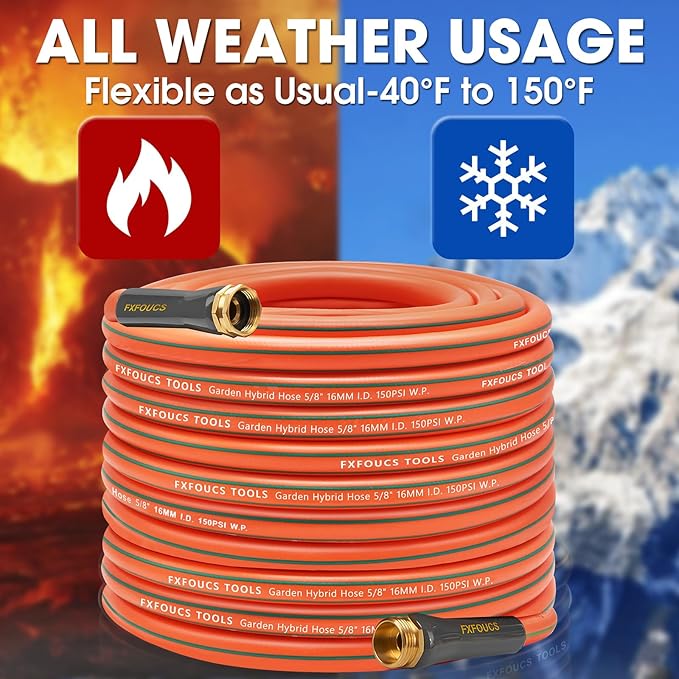 Heavy Duty Garden Hose ? 5/8 Inch Flexible, Lightweight Hybrid Hose with 600 PSI Burst Pressure, Swivel Handle, and Durable Copper Male/Female Fittings (Orange, 100FT)
