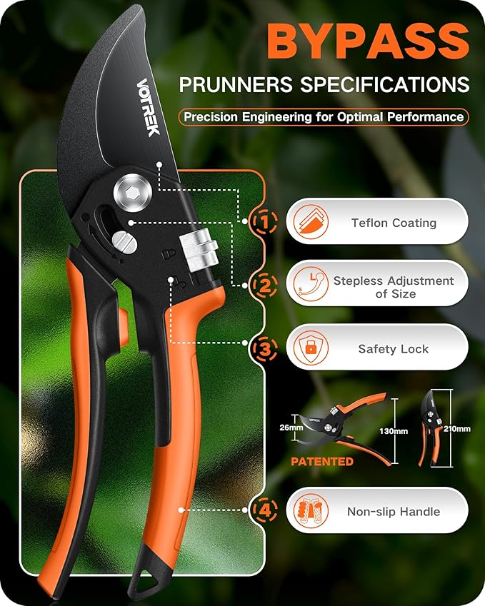 8.5 Pruning Shears for Gardening, ¡¼Unique Stepless Handle Opening¡½Professional Bypass Garden Clipper, Heavy Duty Plant Pruners for Branch ¡¼SK5 Steel Blades¡½¡¼Built-in Spring¡½¡¼All Hand Sizes¡½