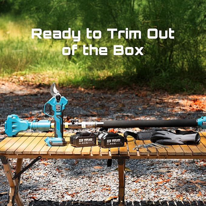 SEESII Pole Electric Pruning Shears: 1.8 Cutting Diameter 2-in-1 Cordless Power Pruner - Brushless Motor, Dual 4.0Ah Batteries, Extra SK5 Blade, 4 Modes Adjustable Branch Cutter for Garden Trimming