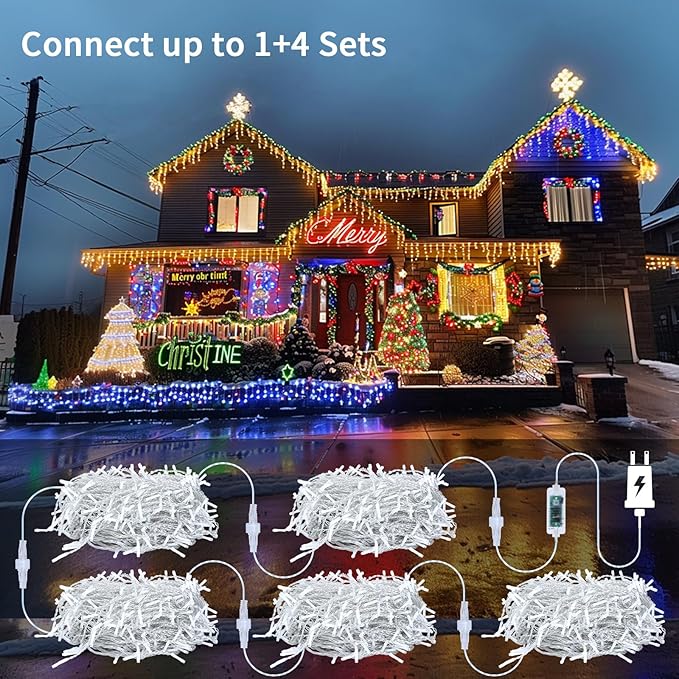 Icicle Lights for Outside, 82ft 880 LED Icicle Christmas Lights Outdoor Waterproof, 176 Drops with Remote, 8 Modes & Dimmable, Timer for Christmas, Wedding, Party, House, Roof Decoration, Warm White