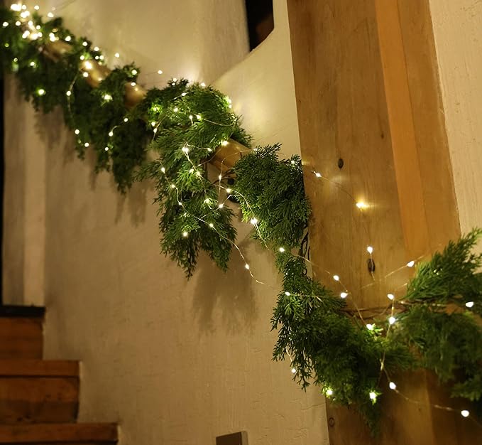 6FT PARTY JOY Seasonal Artificial Christmas Garland with LED String Lights Pine Needle Cypress Garland for Holiday Winter Indoor Outdoor Decor