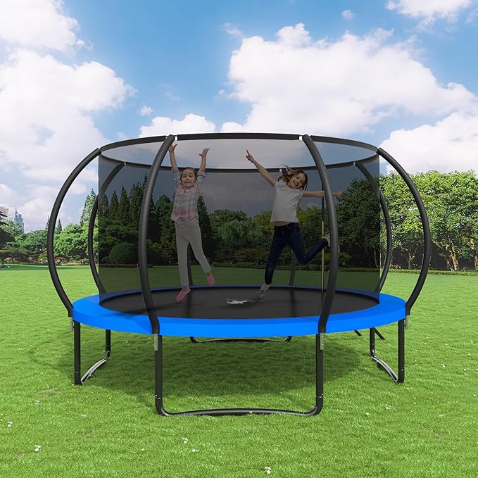 Polar Aurora 10FT 12FT 14FT 16FT Outdoor Trampoline with Safety Enclosure Net, Thickened Spring Pad,ASTM Approved Recreational Trampoline for Kids and Adults,Anti-Rust Coated Frame and Thickened Mat