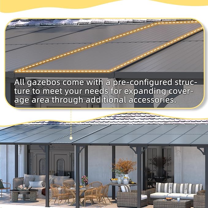 U-MAX 10' x 14' Outdoor Lean to Gazebo, Wall-Mounted Pergolas & Gazebos Clearance, Metal Awnings Gazebos on Clearance for Patio, Large Panel Roof 14x10 Gazebo for Outside Use