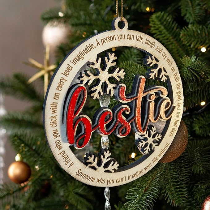 Bestie Christmas Ornament, Wooden Keepsake, Perfect Friendship Gift for BFF, Personalized Bestie Holiday Decor, Best Friend Christmas Tree Decoration