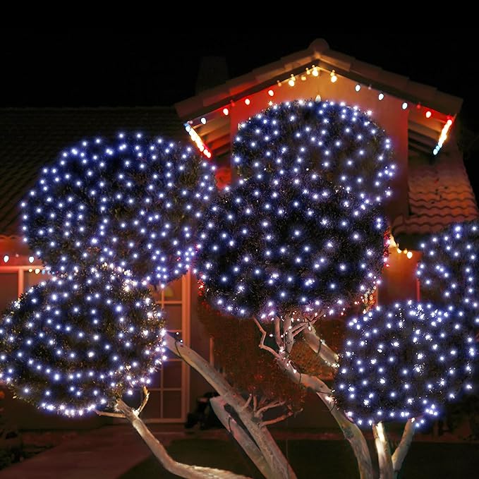 WBao Solar Christmas Lights Outdoor 360LED 11.5ft x 6.9ft Christmas Bushes Lights with Remote, 8 Lighting Modes, Timer, Waterproof for Lawn, Bushes, Trees Outdoor Xmas Decorations, Cool White