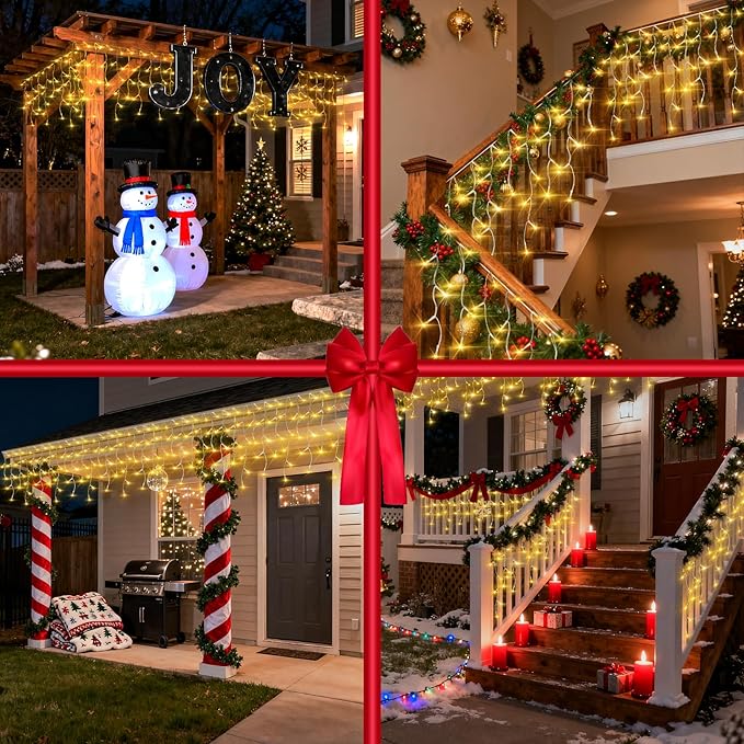 810 LED Christmas Lights Outdoor Indoor, 82ft Warm White String Lights with 180 Drops, 12 Modes Dimmable Curtain Lights with Timer, Waterproof Twinkle Fairy Lights for Bedroom Window Xmas Decor