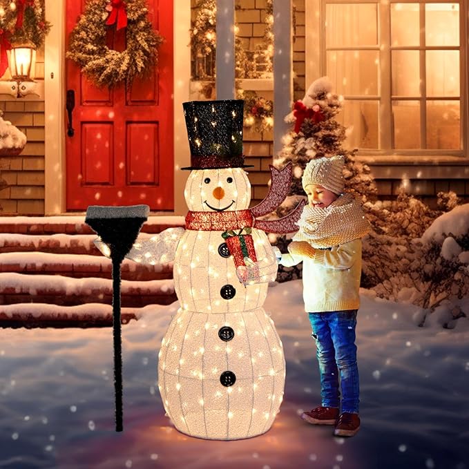 VINGLI 5ft Lighted Christmas Snowman Outdoor Decorations, with Mesh Cloth and Broom, Pre-lit 200 LED Lights Snowman Christmas Ornament Indoor Home Yard Decor