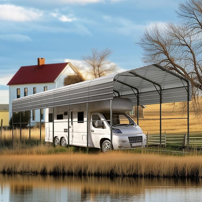 Sophia & William 14x35x13FT Heavy-Duty RV Carport Extra-Tall Shelter for Class A/B/C RVs, Trailers & More (Galvanized Steel Roof), Dark Grey