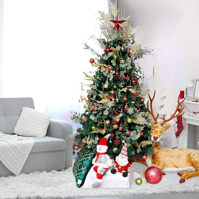 ROSELEAF 132pcs Christmas Tree Decoration Set - Red, Green & Gold Shatterproof Hanging Ornaments - Folk Art Style - Christmas, Wedding, Anniversary