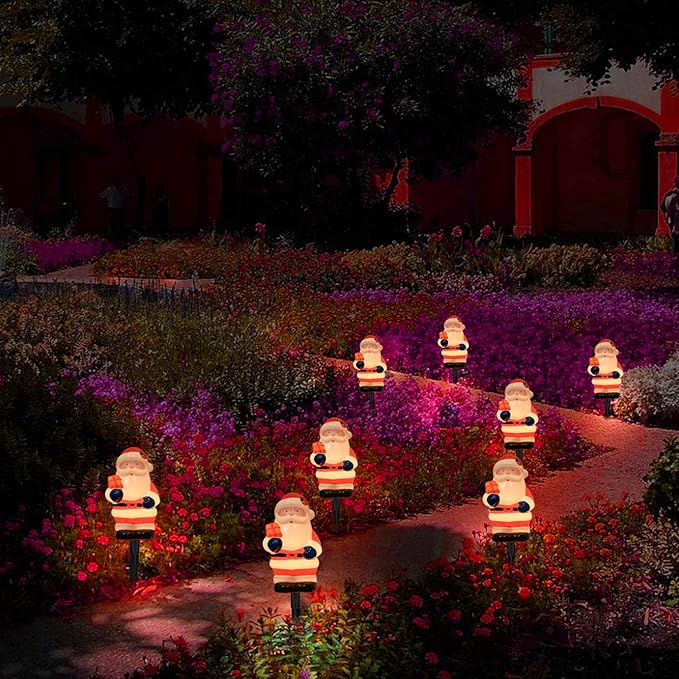 GOOTHY 2 Sets Santa Christmas Pathway Lights, 7Ft C7 Outdoor Christmas String Lights with 8 Santa Claus Marker Stakes Light, Connectable Xmas Decorations Light for Patio Yard Driveway Garden Walkway