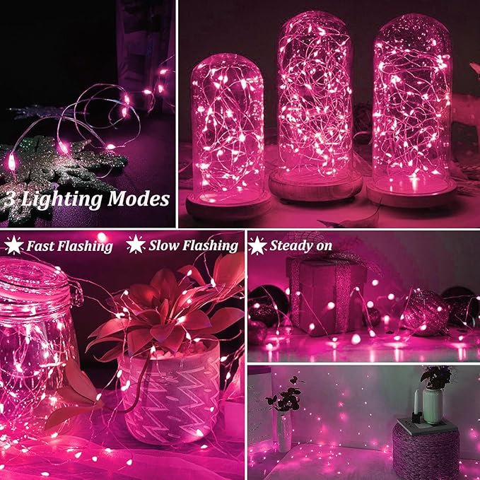AIKEI 12 Pack LED Fairy Lights Battery Operated, Valentines Day Decor Pink String Lights Waterproof 7 Feet 20 LED Firefly Starry Lamps for Wedding Party Bedroom Garden Christmas Decoration