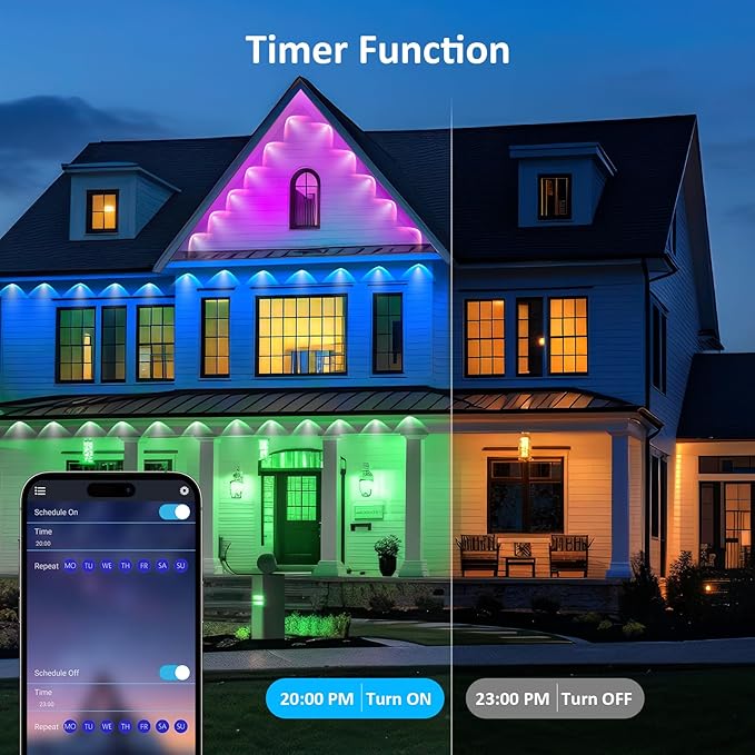IVRICH 50FT Permanent Outdoor Lights, Smart RGB Eave Light with Color Changing, APP/Remote Control, IP67 Waterproof, Music Sync, Timer Function, for Christmas, Party, Holiday Decor
