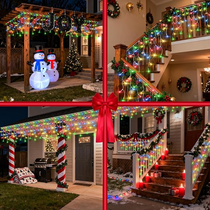 810 LED Christmas Lights Outdoor Indoor, 82ft Multicolor String Lights with 180 Drops, 12 Modes Dimmable Curtain Lights with Timer, Waterproof Twinkle Fairy Lights for Bedroom Window Xmas Decor