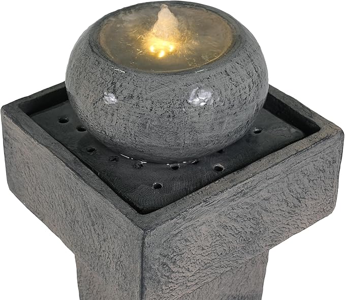 Merax 25.59" H Minimalist Concrete Column Fountain–LED-Lit Modern Outdoor Oasis, Durable Landscape Feature for Patio, Porch