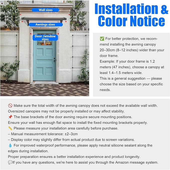 Awning for Door Entrance,32x48 Inches Window Awnings for Doors Canopy Polycarbonate Cover Patio Door Awning UV Rain Snow Sunlight Protection Hollow Shee