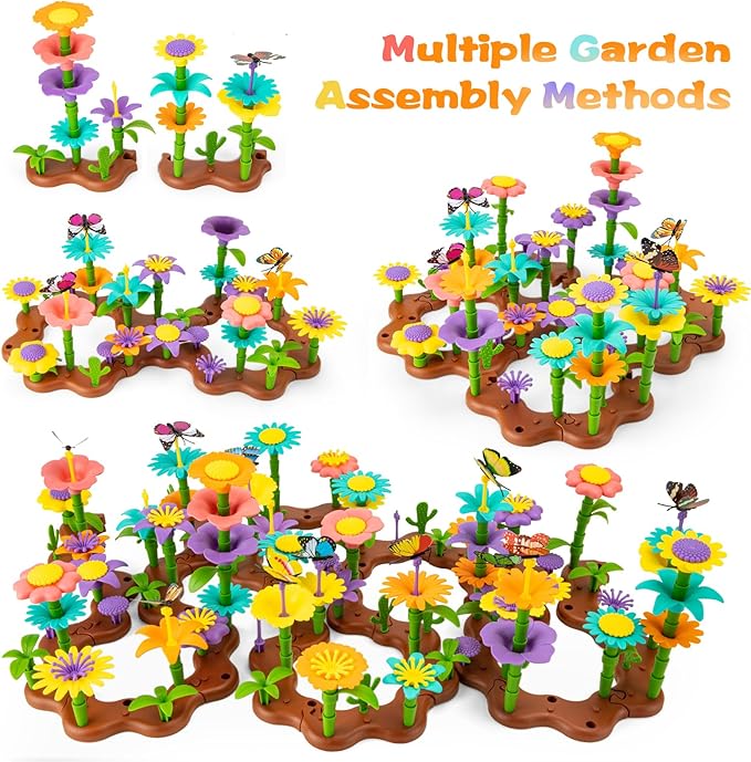 Flower Garden Building Toys for Girls: 272 PCS Kids Gardening Kit Set Gifts for 3 4 5 6 7 Year Old Toddler