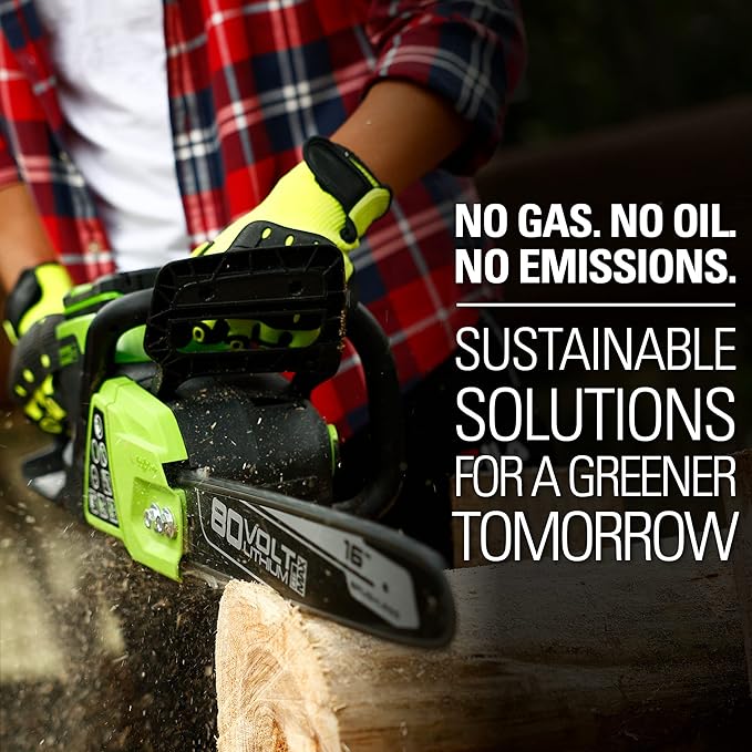 Greenworks 80V 16 Brushless Cordless Chainsaw (Great For Tree Felling, Limbing, Pruning, and Firewood / 75+ Compatible Tools), 2.5Ah Battery and Charger Included