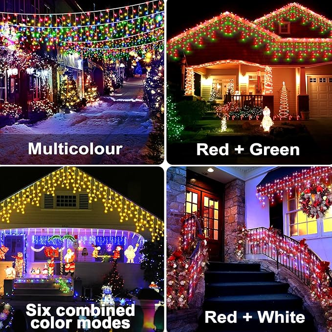 RGB Ice Lights Outdoor, 52FT 504 LED Color Changing Christmas Lights,16 Colors 128 Function 8 Modes Timers Waterproof, Plug in Hanging Light for House, Garden, Outdoor Christmas Decor
