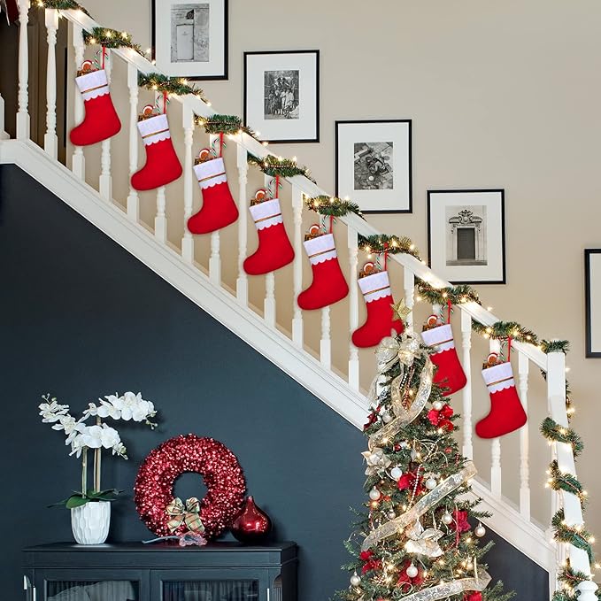 ANVAVO 24 Pack Christmas Stockings 9 Inch Red Felt Xmas Stockings Christmas Tree Hanging Ornaments for Xmas Wall Fireplace Door Window Decorations