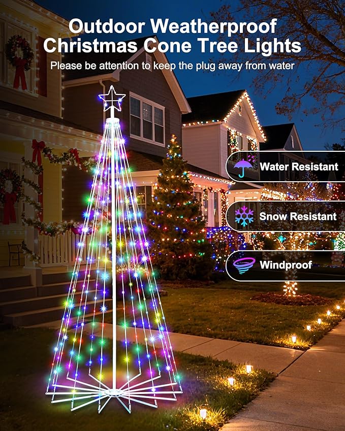 Smart Christmas Cone Tree LED Light, 12ft 832 LED Music Sync with Remote APP and Local Control, Pattern and Text Displayable, 16 Million Colors Light Show Tree for Indoor Outdoor Decorations