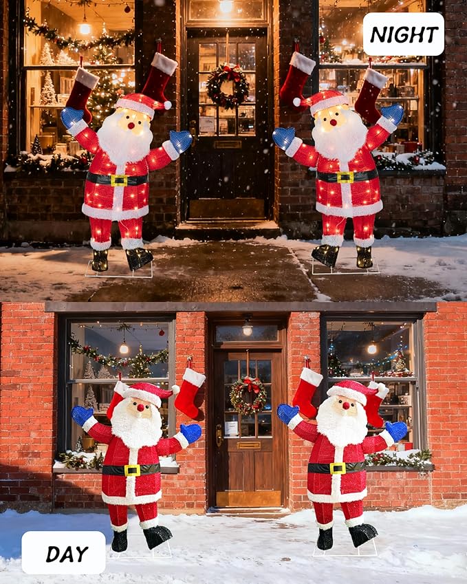 37'' Santa Claus Outdoor Christmas Decorations with 80 LED Lights, Lighted Christmas Outside Decor for Lawn Yard Garden Indoor Outdoor Party