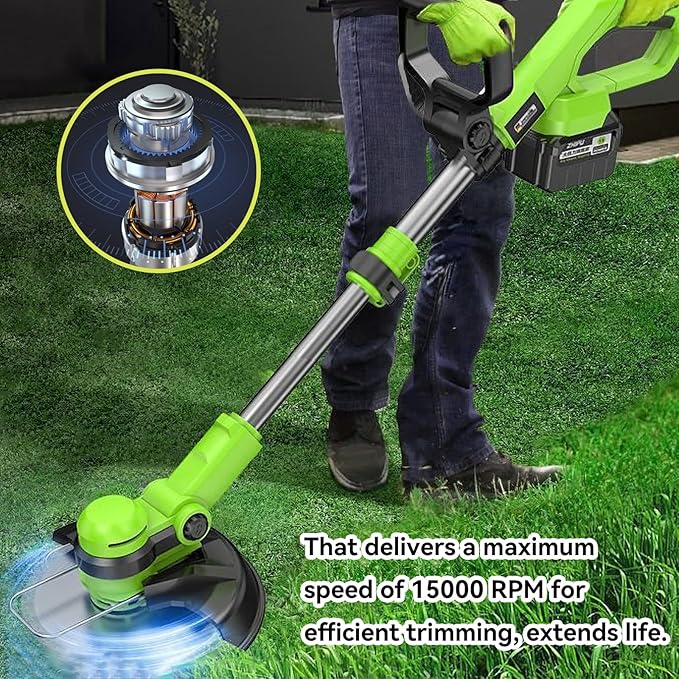 Electric String Trimmer Cordless with 20V Battery Powered 12-inch Lawn Mover & Edger Lawn Tool with Charger, Powered Grass Trimmer with 4pcs Spools and 2 Spool Covers Line for Yard and Garden, Green