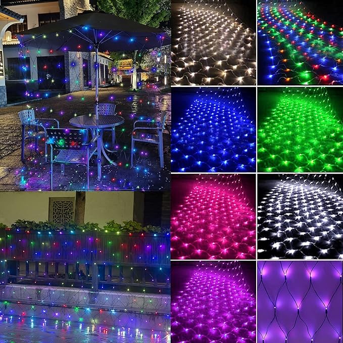 OYCBUZO 300 LED Christmas Net Lights, 14.8ft x 5ft Mesh Lights Outdoor 8 Modes Green Wire, Waterproof Connectable String Lights Plug in for Bushes Xmas Tree Garden Holiday Party Decor - Multicolor