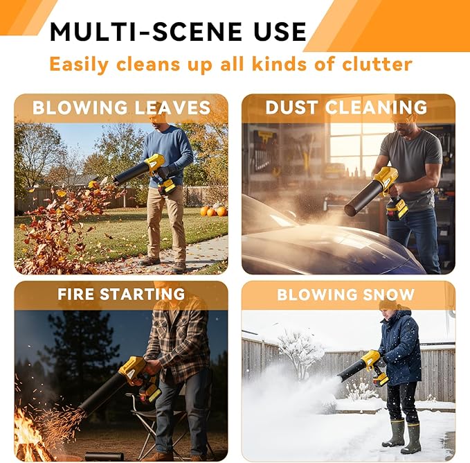 Cordless Leaf Blower, Turbo Jet Blower, 800,000 RPM Handheld Leaf Blower with 2x4500mah Batteries & Charger, Electric Leaf Blowers for Patio Cleaning, Lawn Care, Leaves, Dust (Yellow)
