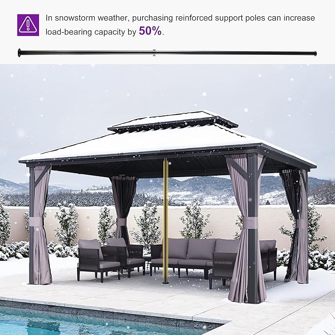 PURPLE LEAF 10' X 14' Outdoor Gazebo with Dual-Layer Galvanized Steel Double Roof for Patio Lawn Garden Aluminum Gazebo with Netting and Curtains Grey