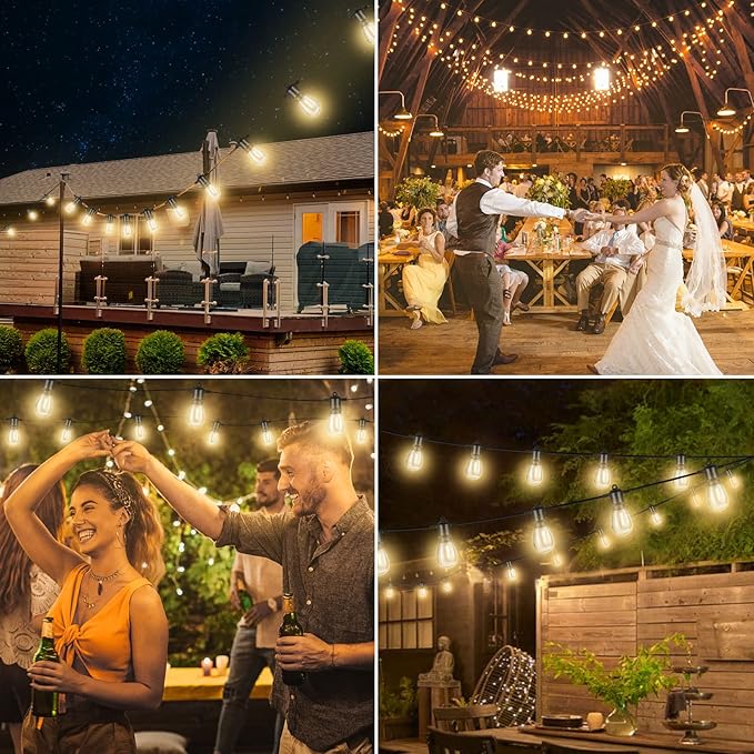 Brightever LED Outdoor String Lights, 100FT Waterproof Heavy Duty Outside Lights for Patio with 32 Shatterproof Dimmable S14 Edison Bulbs, Warm White Outdoor Lighting for House, Backyard, Garden