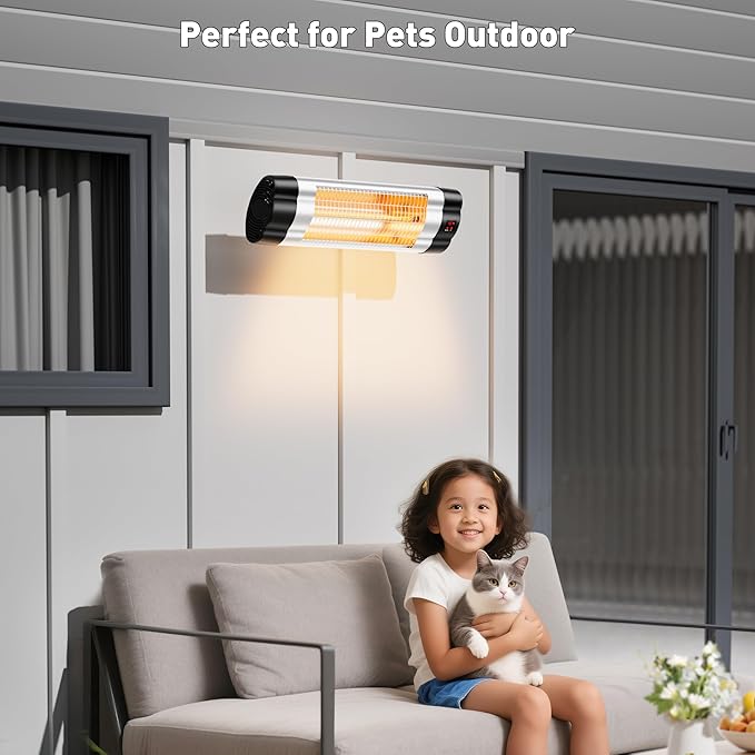 Wall Mounted Infrared Heater with 1 Seconds Instant Warmth, Quiet Electric Radiant Heating for Garage Greenhouse Porch, 1500W Adjustable Temperature Patio Heater