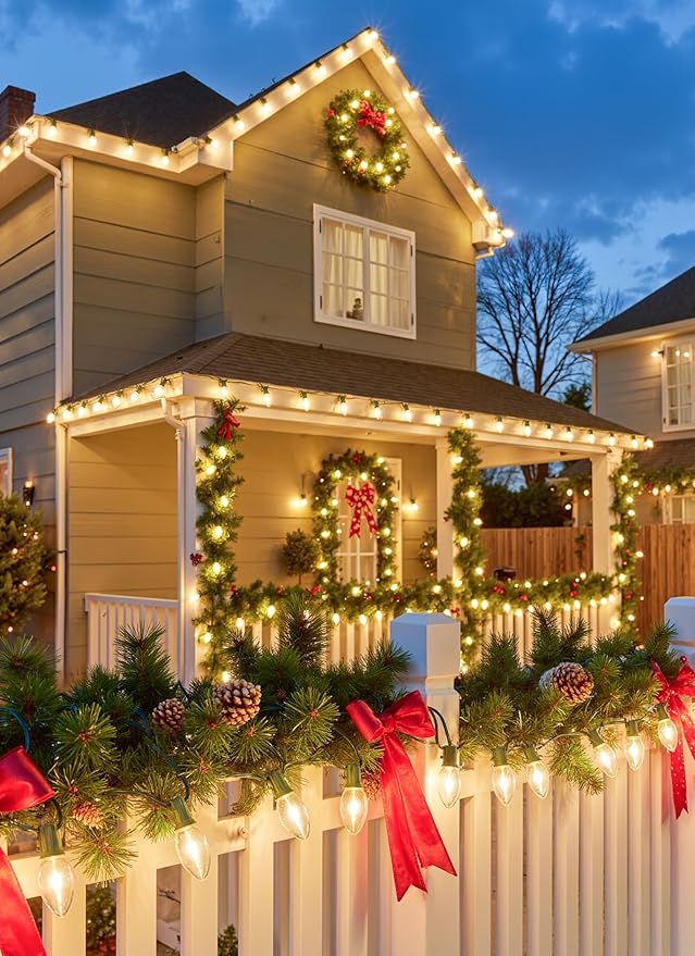 Vintage C9 LED Christmas Lights Outdoor, 150 Ft C9 String Light with 150 Shatterproof Warm White Bulbs, Waterproof Connectable Christmas Tree Lights for Roofline Holiday Garden Party Xmas Decorations