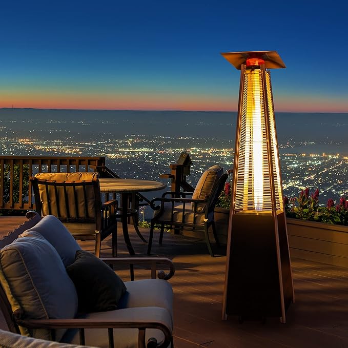 Pamapic Patio Heater, 42,000 BTU Pyramid Flame Outdoor Heater, Quartz Glass Tube Propane Patio Heater