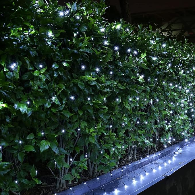 Joomer Christmas Net Lights - 12FT x 5FT 360 LED Plug-in Mesh Lights, Waterproof with 8 Modes, Timer, Connectable for Bushes, Trees, Garden, Outdoor Christmas Decor (Green Wire, White)