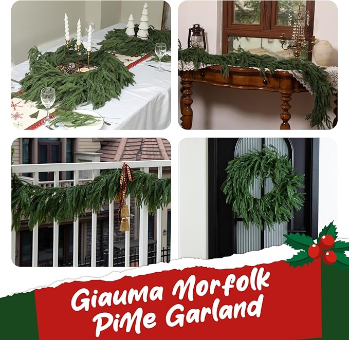 6FT Double Fullness with 88 Tips Norfolk Pine Garland Realistic - 72" Thick Deluxe Faux Christmas Greenery Garland Artificial Green Winter Pine Garlands for Mantle Staircase Table