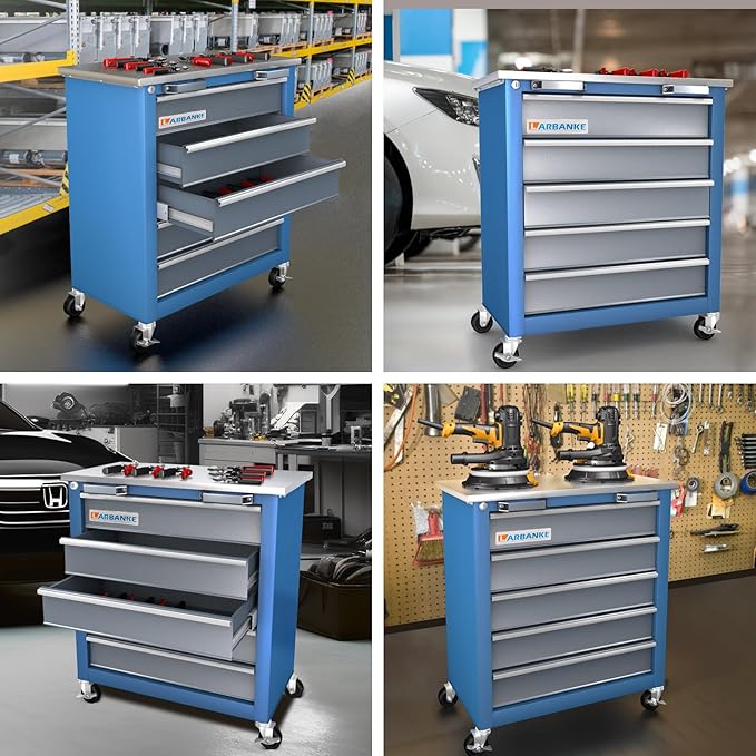 LARBANKE 5-Drawer Rolling Tool Chest,Locking Metal Tool Cabinet with Drawer Liners,Non-Slip Pearl Cotton Mat,360¡Æ Wheels for Easy Move,Can be Used in Combination with The Seven-Drawer Tool Cabinet