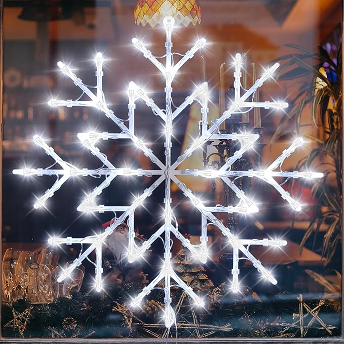 16" Christmas Window Silhouette Lights Decorations - 4 Pack Colour Lighted Angel & Reindeer & Snowflake & Snowman for Holiday Wall Door Window Decorate
