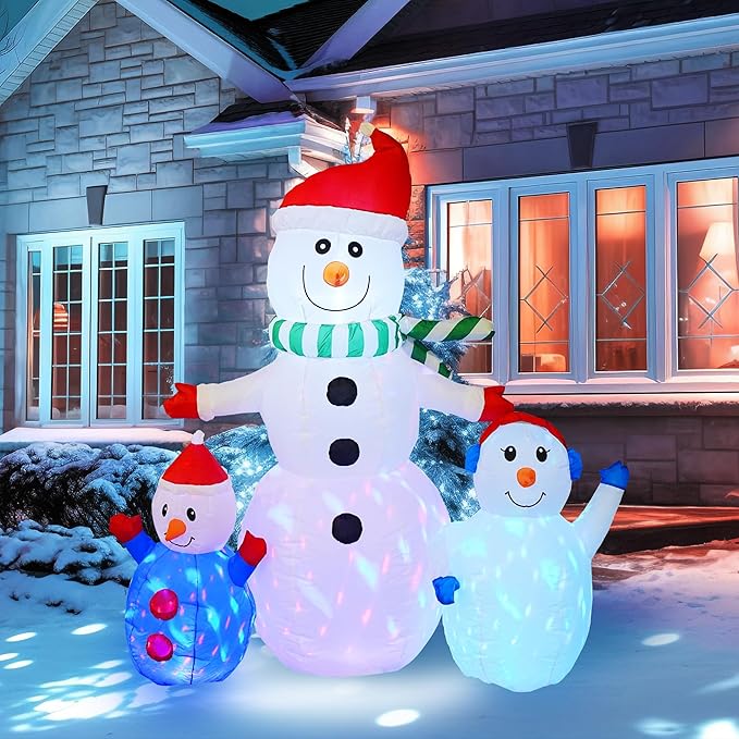 Hourleey 6 FT Christmas Inflatable Snowman Outdoor Decorations, Blow up Snowman Built-in Colorful Rotating LED, Waterproof Christmas Decoration for Yard Garden Lawn Xmas Holiday Decor