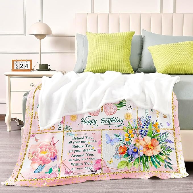 10th Birthday Gifts for Girls, Birthday Gift for 10 Year Old Girl, Super Soft Unique Funny Pink Butterfly Flower Blanket for Girls, Gifts for 10 Year Old Girl, Warm Cozy Plush Fuzzy Blanket 80"x60"