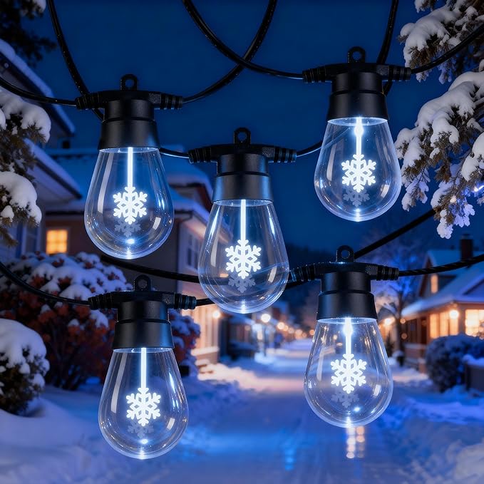 LED Christmas Lights, 50FT Patio Lights with 16Pcs Shatterproof S14 Bulb(1 Spare), 4 Lighting Mode, Connectable, Waterproof White Edison Plastic Bulb Hanging Light for Yard Gazebo Porch Décor