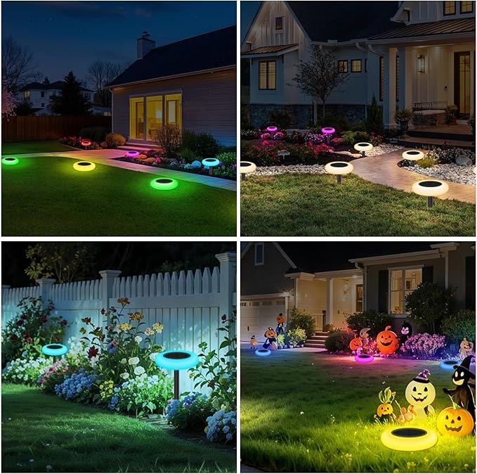 intelamp Colorful Solar Lights for Outside, 2 Pack Solar Pathway Lights Outdoor Waterproof, Color Chaning Lighting for Garden, Yard, Patio Decor Landscape Lighting, Solar Power Colorful Garden Light