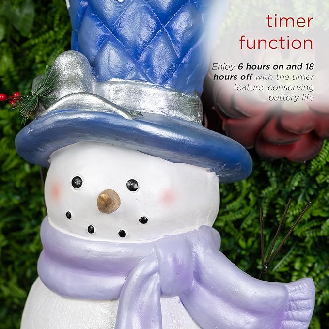 Alpine Corporation SKY558L, Lavender White Let It Snow Snowman Statue with Fading LED Lights, Large Over 3 Feet Tall - Indoor/Outdoor Winter Décor, Christmas Decoration