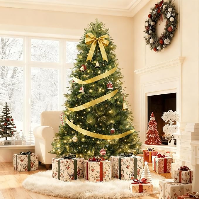 HOTEAGLE 7.5FT Prelit Artificial Christmas Tree - Abundant Branch Tips, 400 UL Clear Lights - Ideal for Indoor Home & Office Holiday Decor (Green)