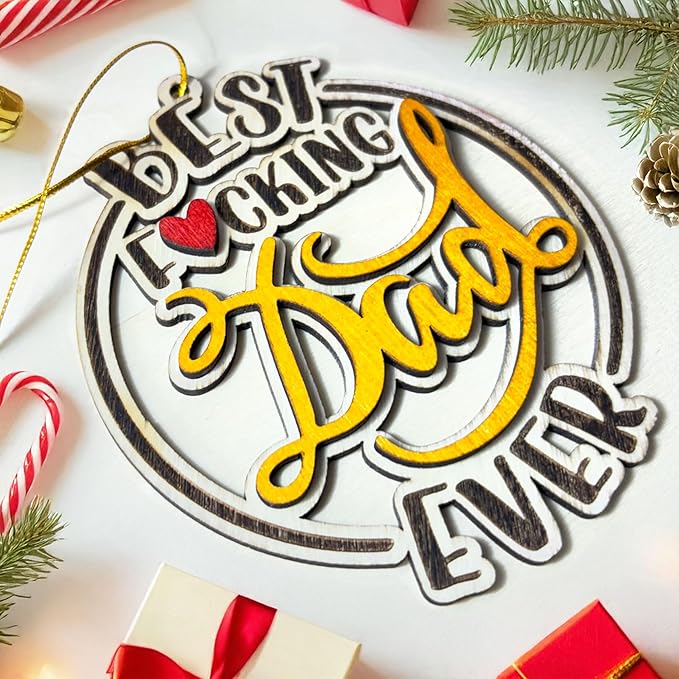 #1 Dad Wooden Christmas Ornament – Best Dad Ever 2025, Father’s Day Tree Décor, Hero Ornament