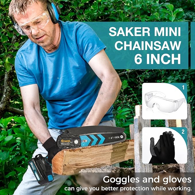 Saker Mini Chainsaw,6 Inch Portable Electric Chainsaw Cordless, Small Handheld Chain saw for Tree Branches,Courtyard, Household and Garden,Valentine's Day Gifts for Men Dad Husband Women