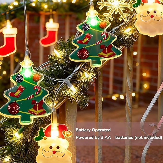 13ft 20 LED Battery Operated Christmas Lights – Xmas Tree, Snowman, Snowflake Twinkling LED String Lights, Waterproof Atmosphere Light for Indoor Outdoor Christmas Decorations, Xmas Home Decor