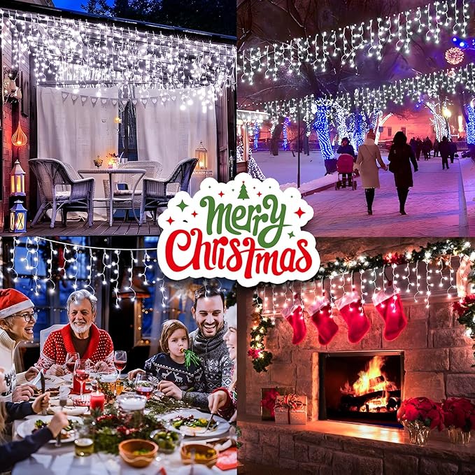SAUIRS 100FT 960 LED Christmas Lights Outdoor Decorations with 180 Drops Timer 8Mode Curtaing String Lights Waterproof Fairy Lights for Indoor,Xmas,Party,Patio,Window,Fence,Trees Decor(Cold White)