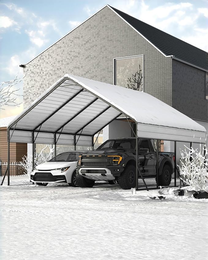 Garveelife 20'x20'x13' Metal Carport for 2 Cars, Heavy Duty Car Ports for Heavy Snow, Reinforced Frame, Tall Metal Car Ports for Bass Boats, Full-Sized Pickup Trucks, and Tractors, N.W. 800 Lbs