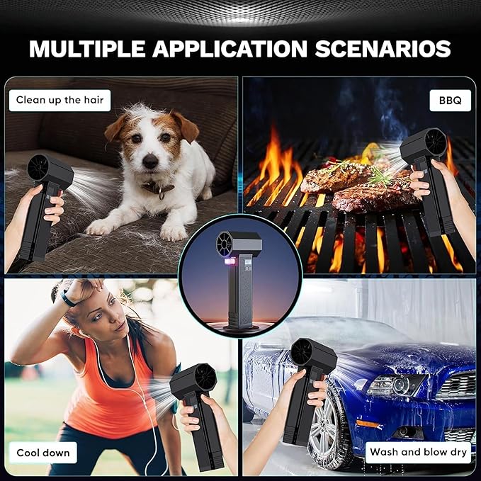 Oversize Turbo Dryer Blower for Car, Thrust up to 3.5LB, Maximum Power 750W & 64MM Super Electric Cordless Leaf Blower, for Patio Lawn Care and Car Drying